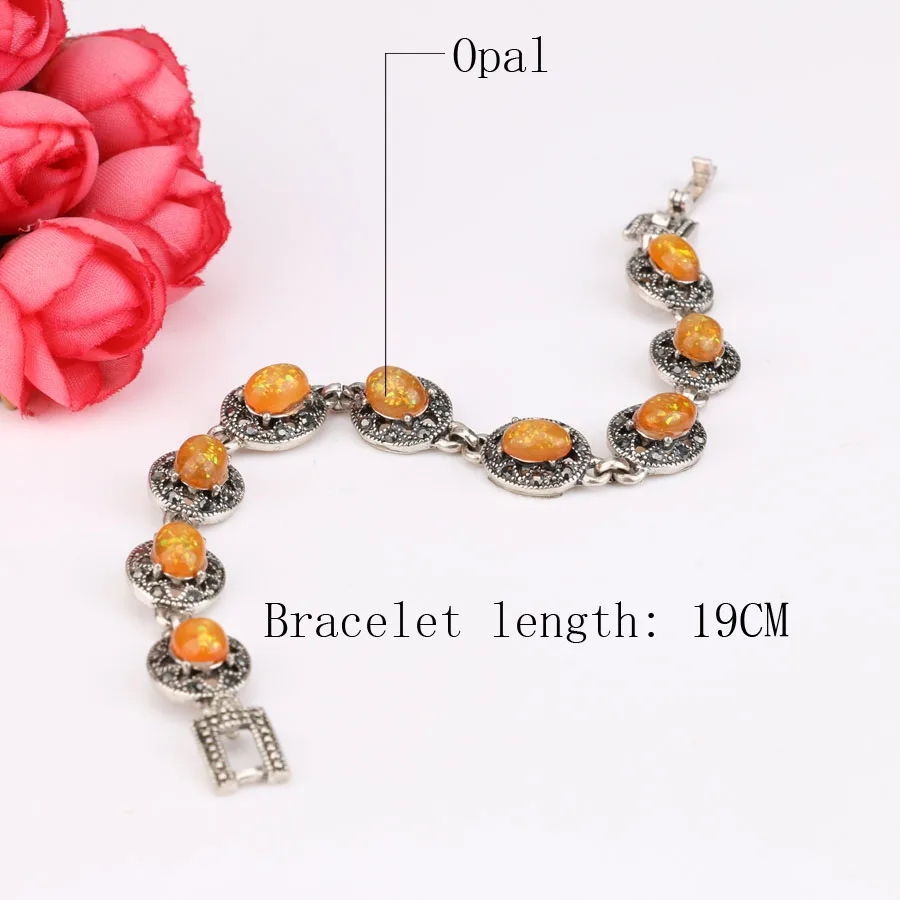 Wbmqda 2018 New Vintage Orange Opal Oval Beads Bracelet Silver Color AAA Crystal Bracelets For Women Fashion Party Jewelry Gift