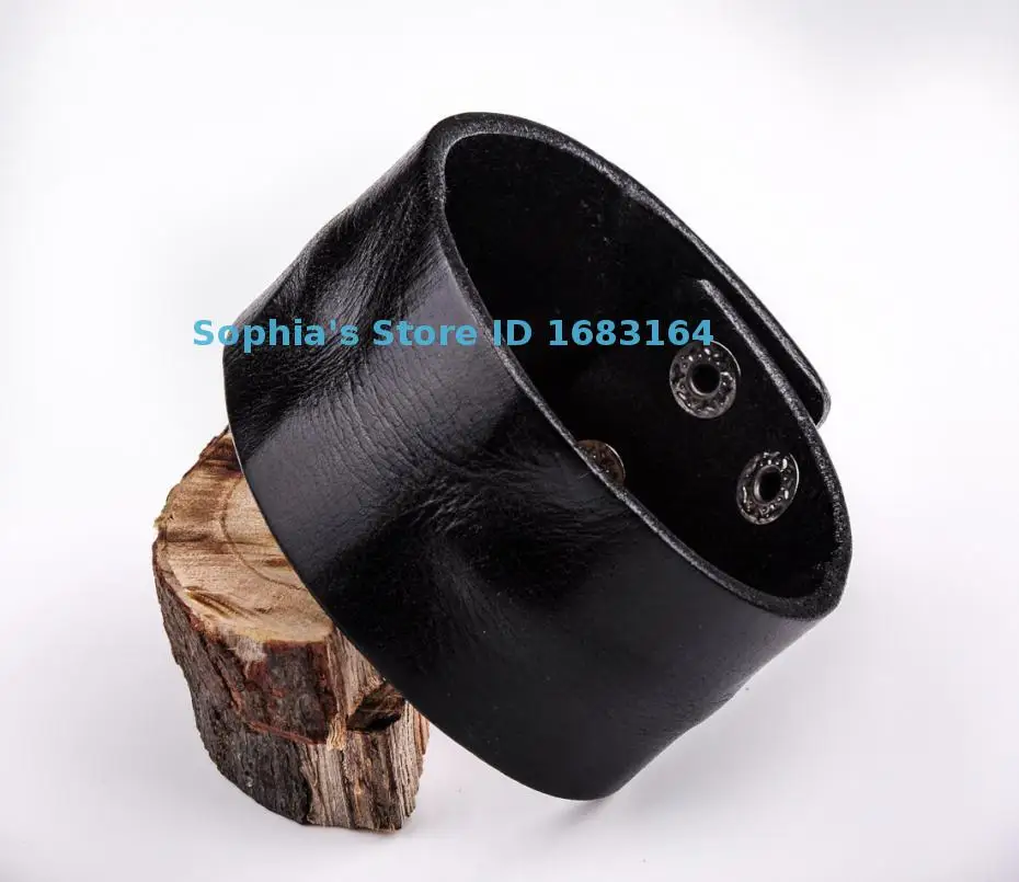 HD01 Black /Brown Cool Vintage Retro Mens Surfer Plain 3.8 cm Wide Biker Punk Leather Bracelet Wristband Wide Cuff 7.5~8.25\