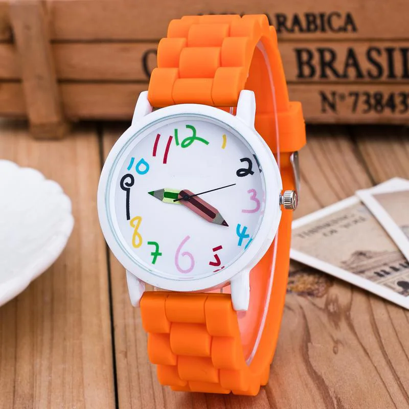 Nuevos relojes de silicona para niños, puntero de lápiz, reloj de pulsera de cuarzo, relojes de regalo