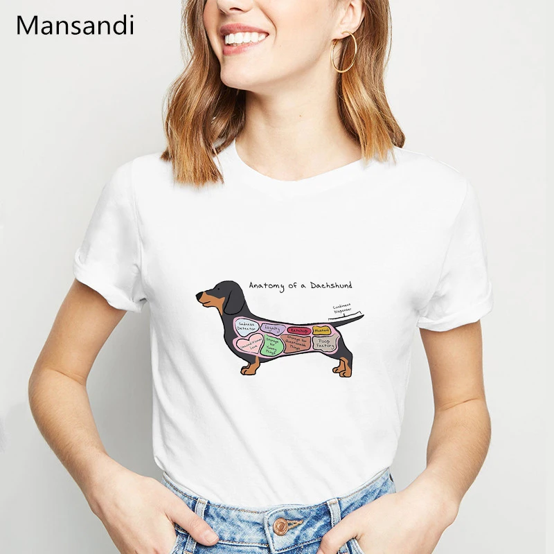 

Anatomy Of A Dachshund Print Tshirt Women Clothes 2024 Funny T Shirts Femme Dog Lover Summer Tops Female T-Shirt Streetwear