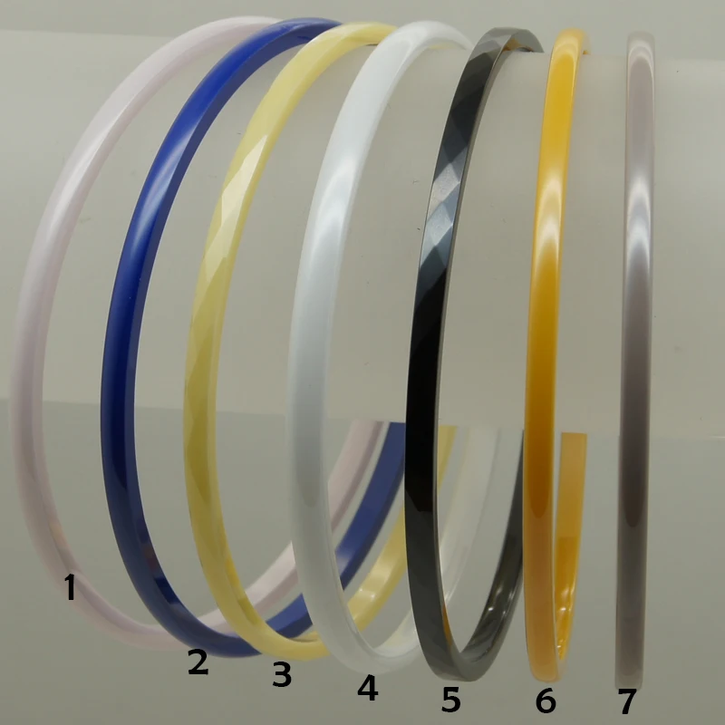 1 pink , 2 blue, 3 light yellow, 4 white 5 black 6 yellow  7 pale pinkish purple elegant hi tech scratch proof ceramic bangle