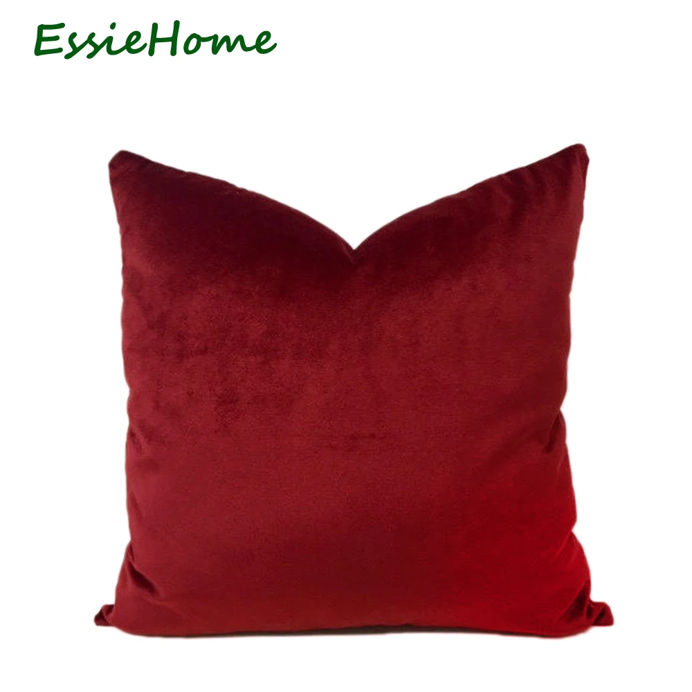 

ESSIE HOME Luxury Silk Glossy Velvet Burgundy Wine Red Dark Red Velvet Cushion Cover Pillow Case Lumber Pillow Case