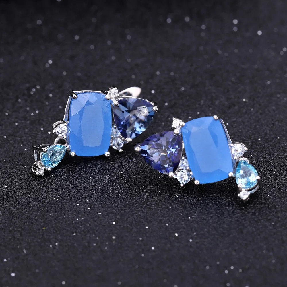GEM\'S BALLET Natural Aqua blue Calcedony Earrings 925 Sterling Silver Colorful Modern irregular Drop Earrings for Women Bijoux