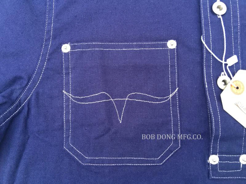 BOB DONG Cotton Linen Half Button Down Shirts Indigo Vintage Short Sleeve Tee