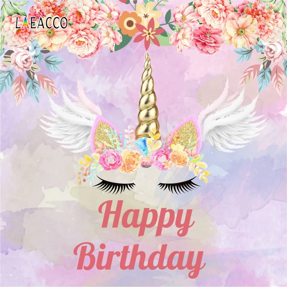 Laeacco Unicorn Photo Background Tropical Flowers Leaves Wings Glitters Newborn Baby Photography Backdrop Birthday Photophone image 6