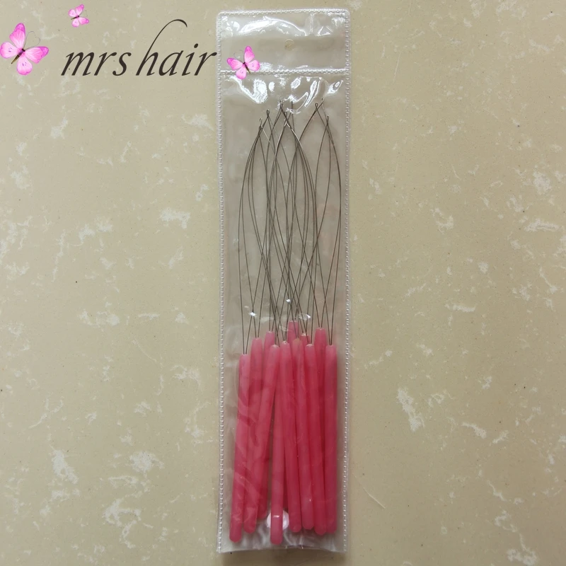 Plastic Handle Hook Loop Threader 6 colors optional 12 pcs/pack For Micro Loop Hair /Nano Ring Beads Cold Fusion Hair Extensions