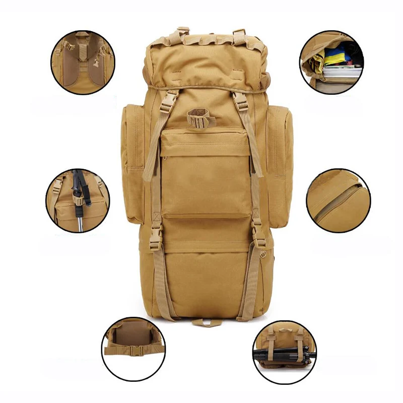 

Multifunctional 65L Tactical Bag Army Military Backpack Outdoor Travel Backpack Hiking Camping Sports Bag For Hunting Climbing