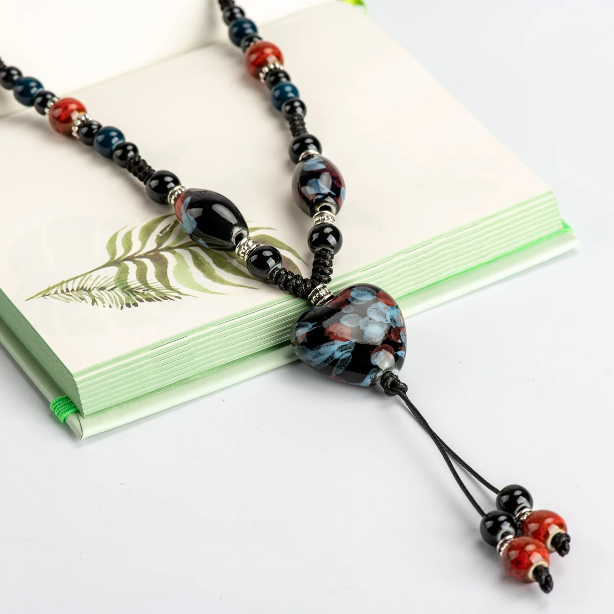 Heaert Sharp Ceramics bead Necklace Memorial Chinese style Pendants women\'s gift party #IY274