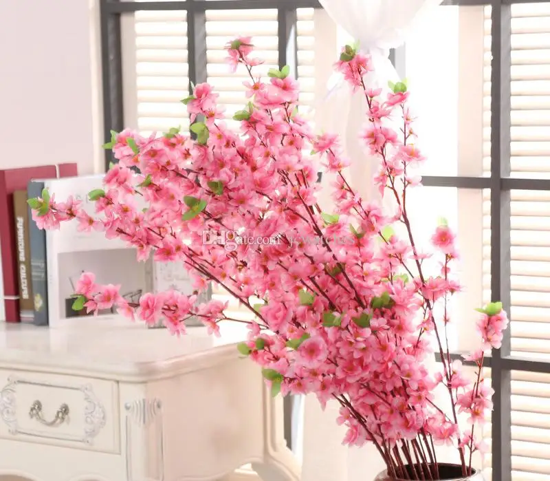 

123cm Artificial Cherry Spring Plum Peach Blossom Branch Silk Flower Home Wedding Decorative Flowers Plastic Peach Bouquet