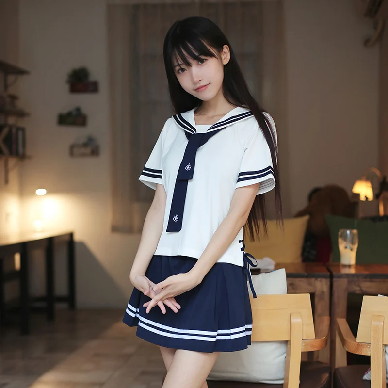 new japanese school sailor uniform fashion school class navy sailor school uniforms for cosplay girls suit