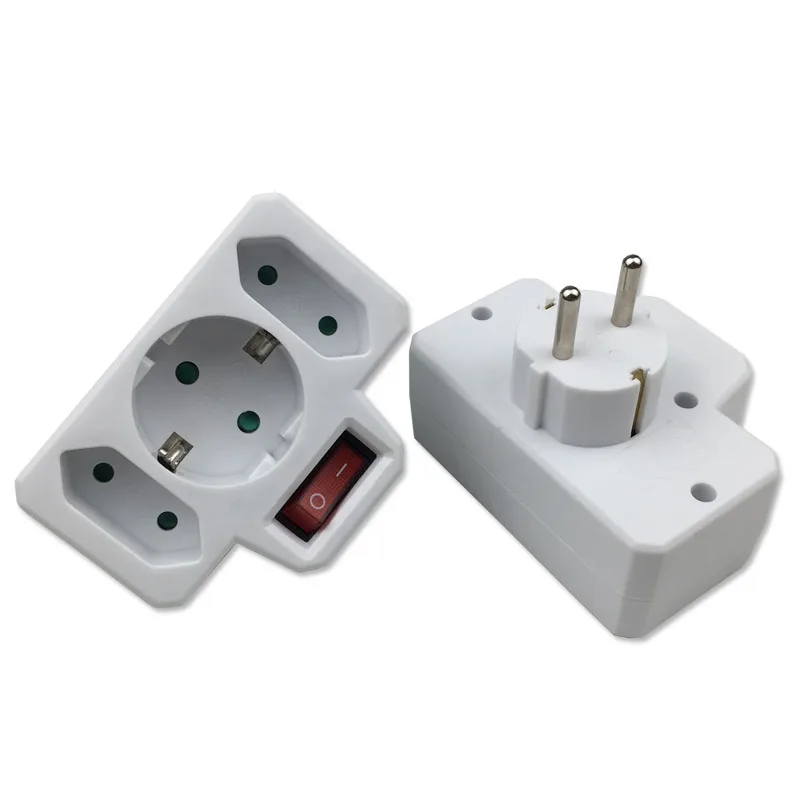 

2PCS European Type Conversion Plug 1 TO 3 Way EU Standard Power Adapter Socket 16A Travel Plugs With Switch