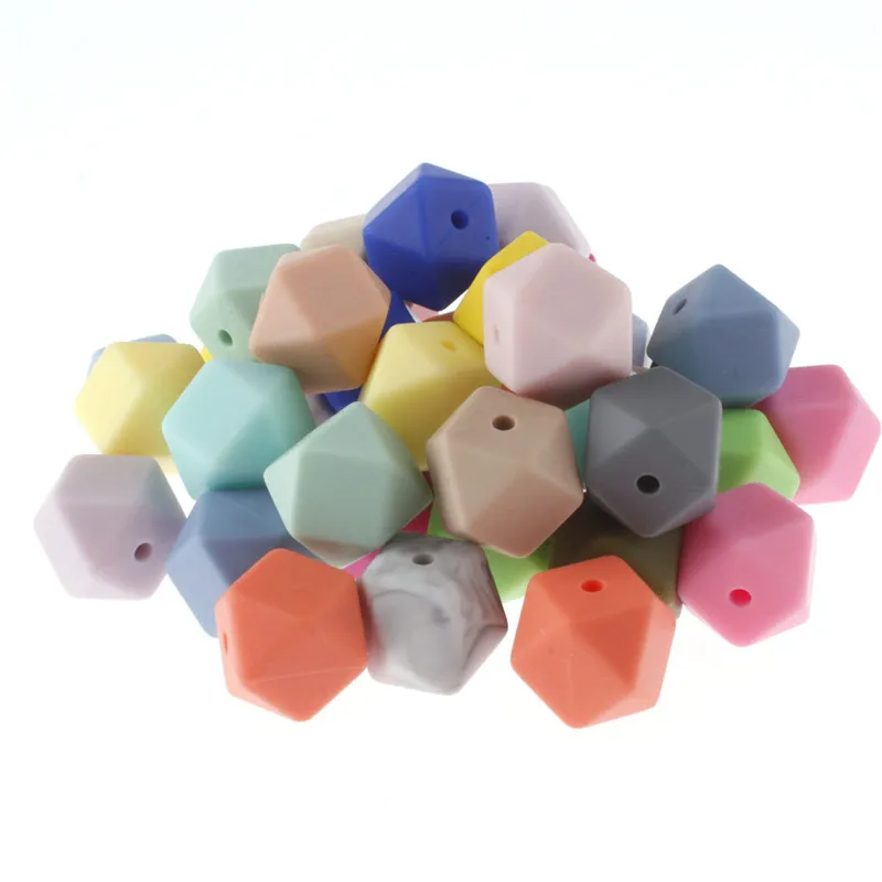 50pcs Silicone Beads Teething Hexagon 14mm Silicone Chew Bead Teeth Necklace Diy Jewelry Parts Food Grade Silicone Beads