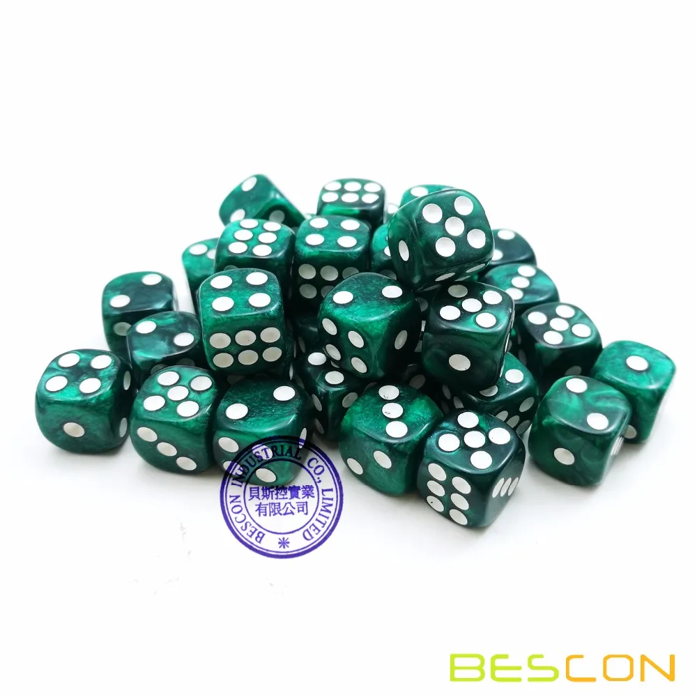 Bescon 12mm 6 Sided Dice 36 in Brick Box, 12mm Six Sided Die (36) Block of Dice, Marble Green