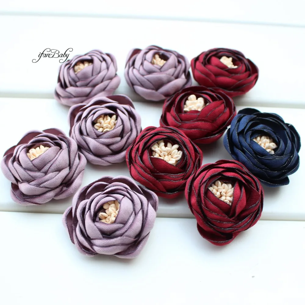 

2017 hair flowers girls kids women hair accessories burned singed hair flower satin fabric flowers 30pcs