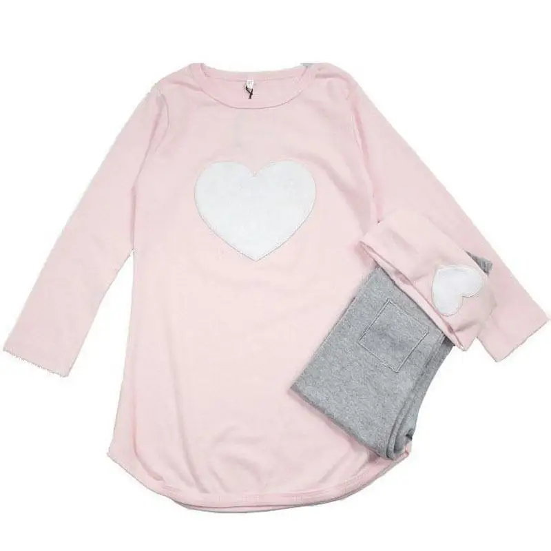 3pcs 1pc Hair Band+1pc Shirts+1pc Pants Children's Clothing Set Girls Clothes Suits Pink Red Heart TZ28