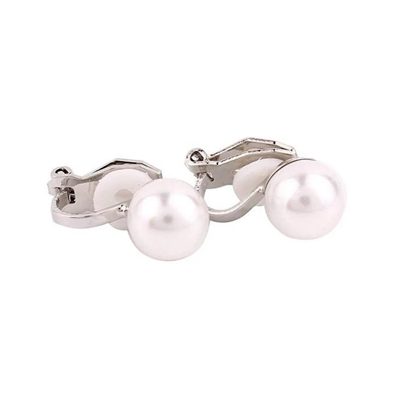 GRACE JUN Wholesale White Red Color Faux Pearl Clip on Earrings No Pierced for Women Charm Popular Gold/ Silver Plated Ear Clip