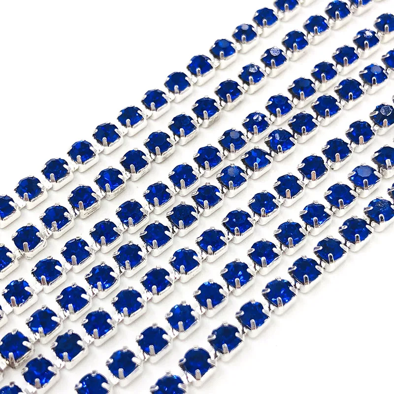 Il trasporto libero 5 yards/bag Super luminoso crittografia Royal blue SS6-SS16 (2mm-4mm) argento strass catena, accessori abbigliamento fai da te