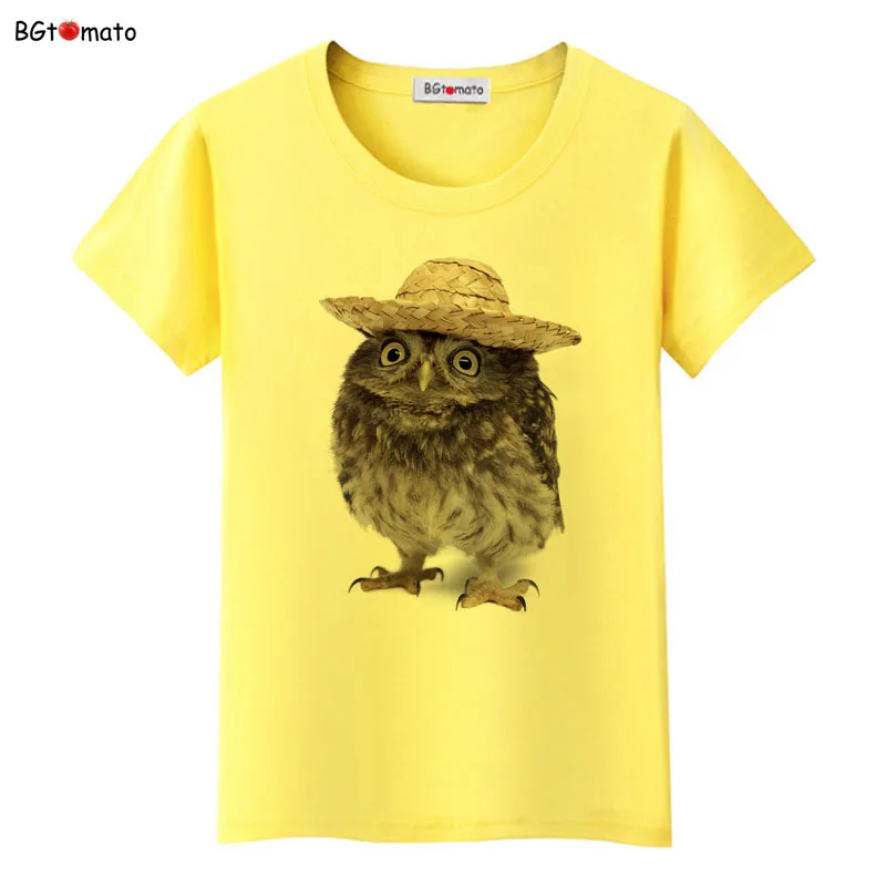 Wear a hat of the owl Printing T-shirt women originality summer Funny Shirt Brand Good quality casual tops Tees