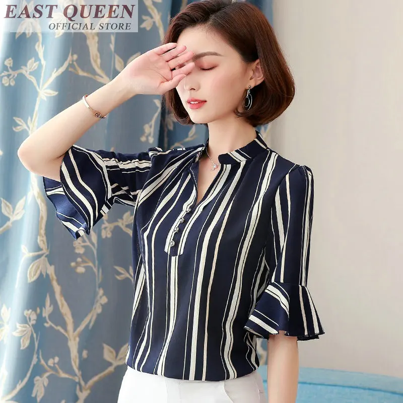 Women chiffon blouse v-neck half butterfly sleeve chiffon polka dots feminine shirts fashion summer tops for women 2018 DD639 L