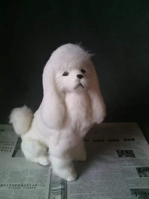 

simulation dog large 35x25cm white squatting poodle toy fur model,polyethylene & furs handicraft decoration Christmas gift a2472