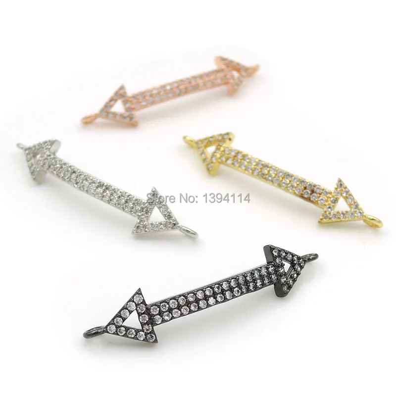 

34*7*3mm Micro Pave Clear CZ Arc Bar Connector With 2 Arrows Fit For Women As DIY Bracelets Accessory