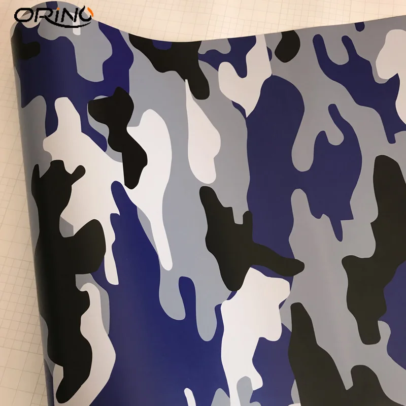 

50x300CM Camouflage Black White Blue Vinyl Film Adhesive Car Wrap Foil Air Bubble Camo Motorbike Car Hood Roof Sticker Wrapping