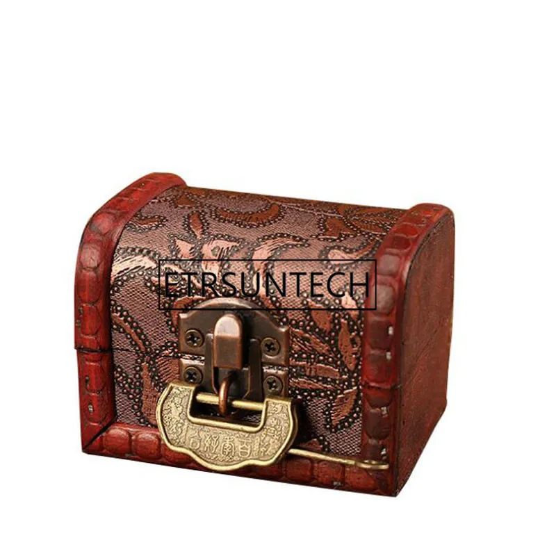 Wood Treasure Box Chest Vintage Jewelry Case With Lock Home Decoration Birthday Gift For Friend 30pcs