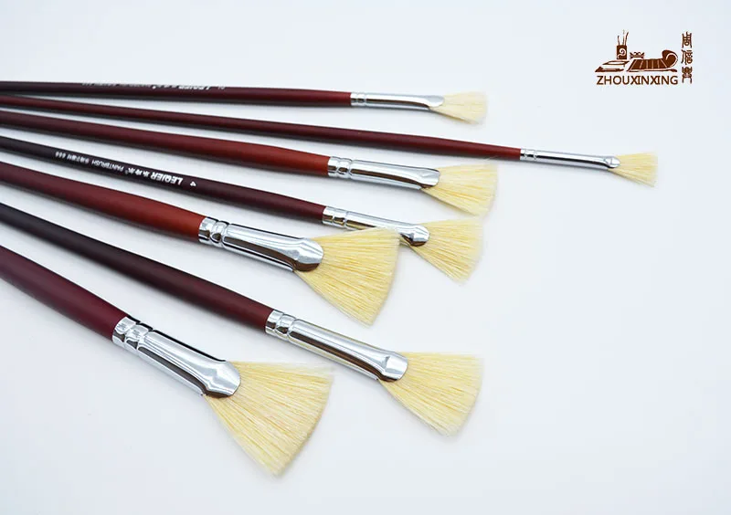 6pcs/Set fish tail fan shape bristle hair oil paint brush artists Birch rod water color brush gouache acrylic paints paintbrush