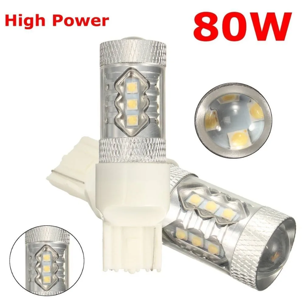 2x 80W 7440/7443/T20 16 LED Voiture Ampoule Tourner Signal Clignotant Indicateur Auto Lampe DC 12-24V Blanc 6500K