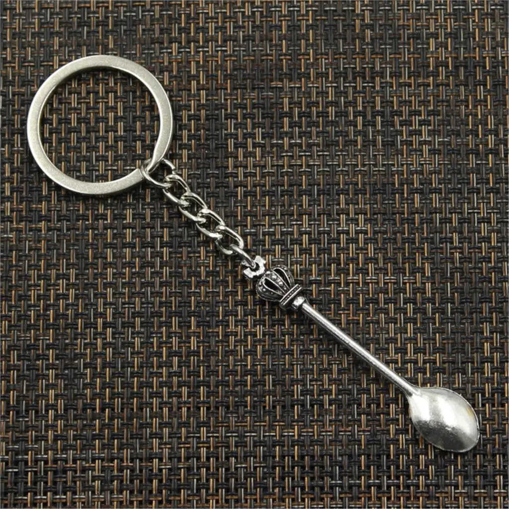 Neue Mode Männer 30mm Keychain DIY Metall Halter Kette Vintage Küche Löffel Crown 57x9mm Silber Farbe anhänger Geschenk