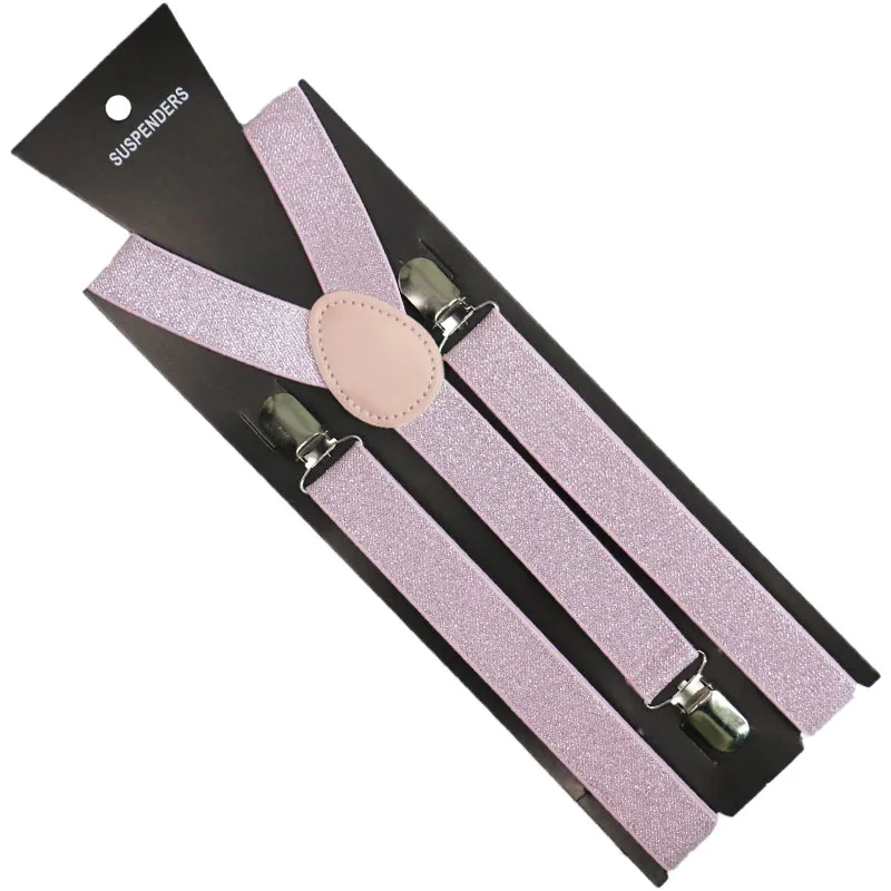 HUOBAO Fashion 2.5cm Wide  Solid Color Flicker Clip-on Braces Elastic Y-back  Suspenders For Men Womens 3 Clip Suspenders