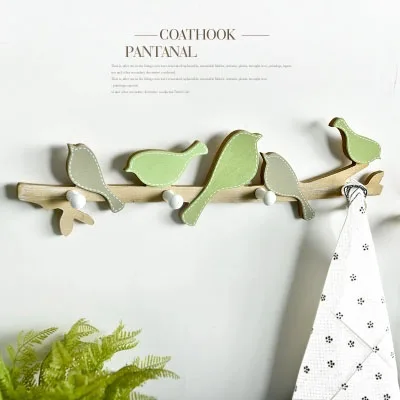 Creative Fresh Garden Wooden Bird Hook Wall Hanging Home Bedroom Door Back Coat Hook Wall Decoration Pendant Decoration