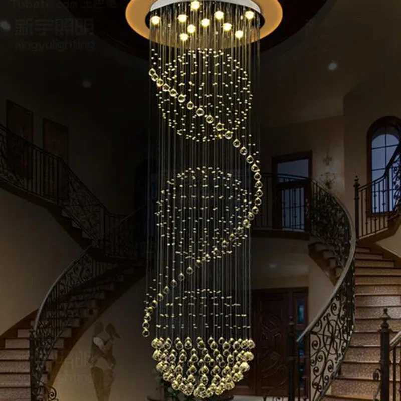 Modern Long LED Spiral Living Crystal Chandeliers Lighting Indoor Fixture for Staircase Stair Lamp Showcase Bedroom Hotel Hall