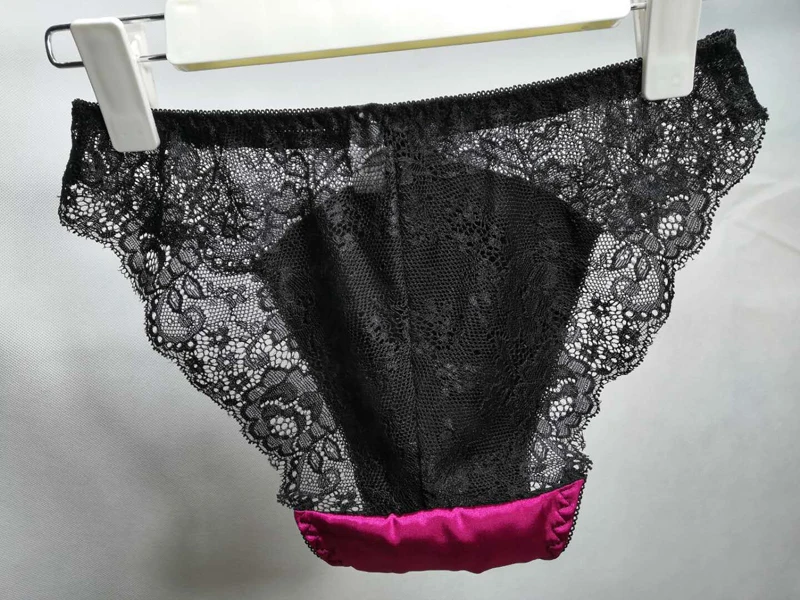 Men Satin Underwear Sexy Sissy Panties Gay Men Shiny Soft  Lace Lingerie Low Rise Stretchy Bikini Briefs sexy men underwear