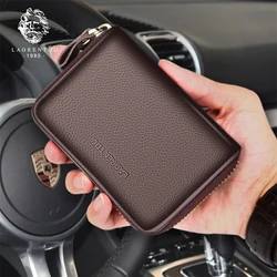 LAORENTOU Men Standard Short Wallet Genuine Leather High Quality Zipper Credit Card Holder Business Simple Coin Purse For Male