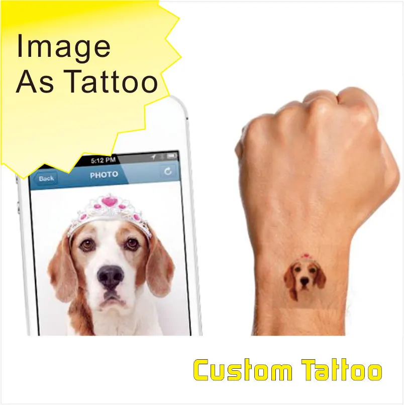 Personnalisez votre photo et votre image comme autocollant de tatouage, personnalisez votre fête de mariage et votre logo d'entreprise ou votre animal de compagnie comme autocollant