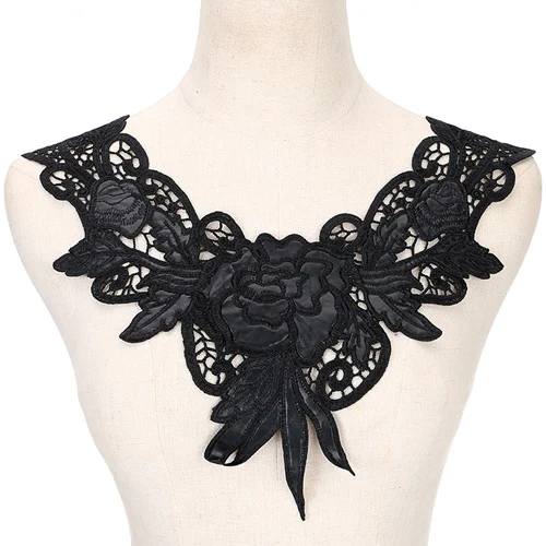 1Pcs Black Fabric Flower Lace Sewing Applique Lace Collar Neckline Collar Applique DIY Accessory Scrapbooking