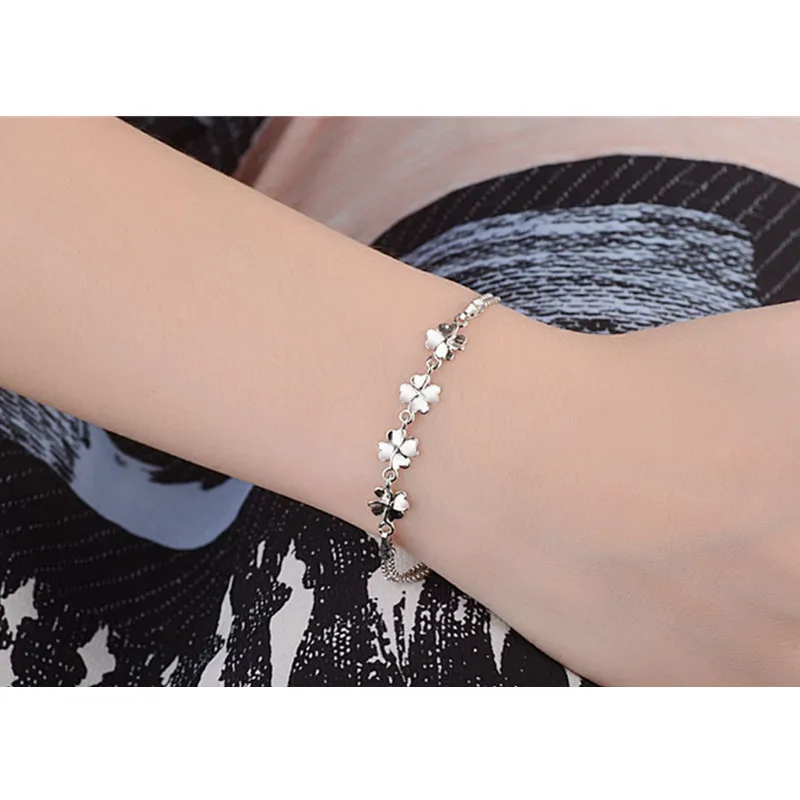 

New Fashion 925 Silver Girl Bracelets Jewelry Top Quality Silver Clover Women Anklets Bracelets Accessories Hot Female Bijou