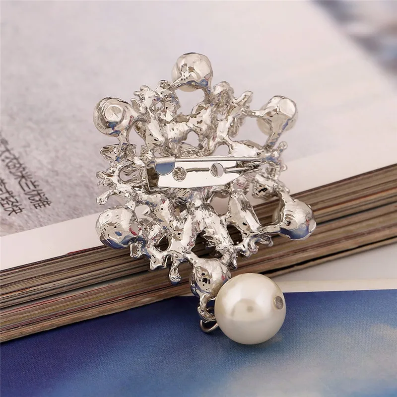 DIEZI Luxury Silver Color Flower Austria Crystal Pear Charm Water Drop Brooches Pin Women Costume Jewelry Wedding Bouquet Brooch