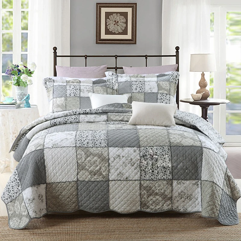 

CHAUSUB Cotton Quilt Set Patchwork 3PCS Bedspread on the Bed Queen Size Quilted Coverlet Reversible Blanket for Double Bed