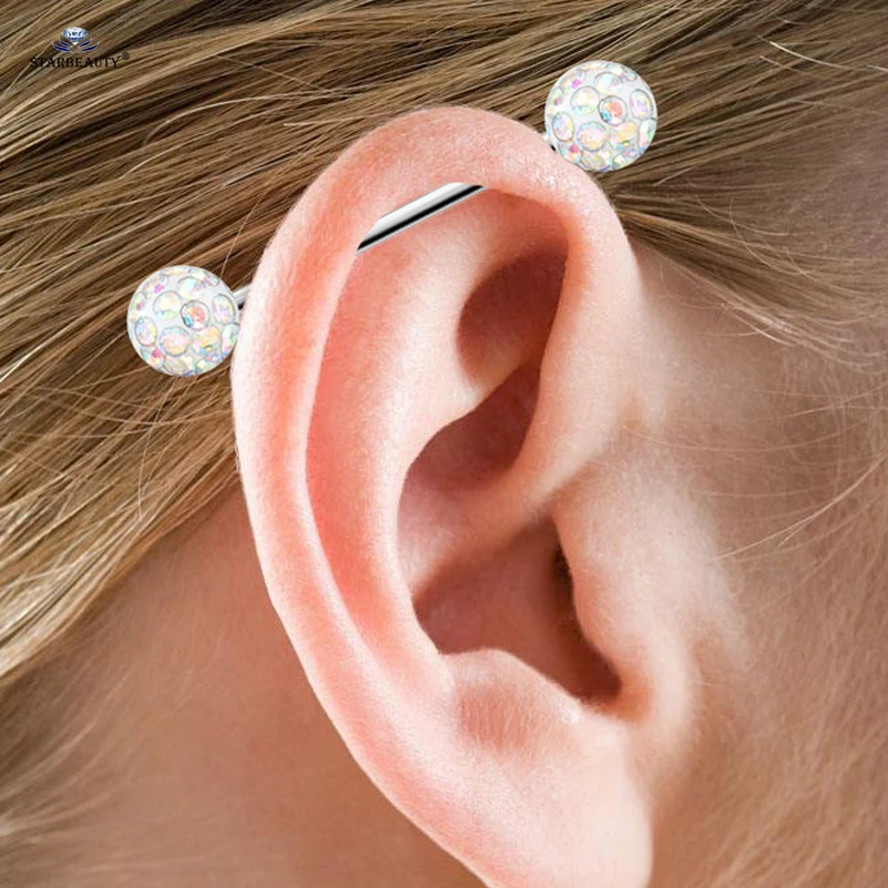 Starbeauty 2Pcs 6mm Full Crystal Balls Nipple Rings Tongue Piercing Tongue Ring Industrial Piercing Nipple Jewelry Tongpiercing