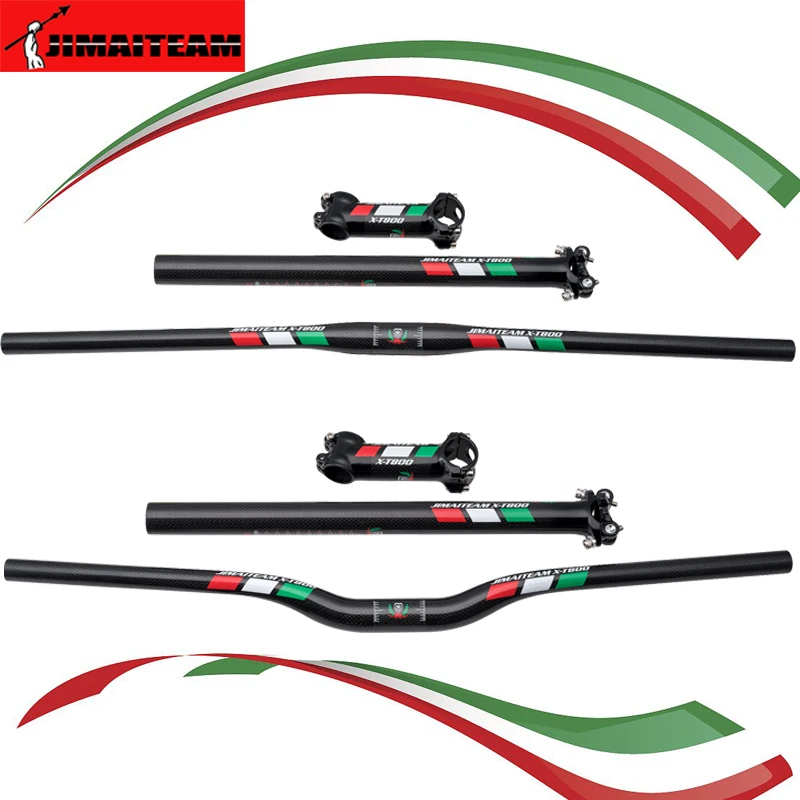 

Jimiteam-Full Carbon Fiber Bicycle Handlebar Set, Flat Riser Handlebar, Stem + Seatpost, MTB Road, Mountain Bike, 3K