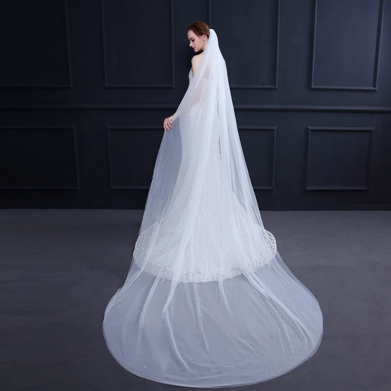 

New Arrival white Ivory Long Bridal veil 2024 Cut edge wedding veil Veu de noiva welon Velo voile mariage wedding accessories