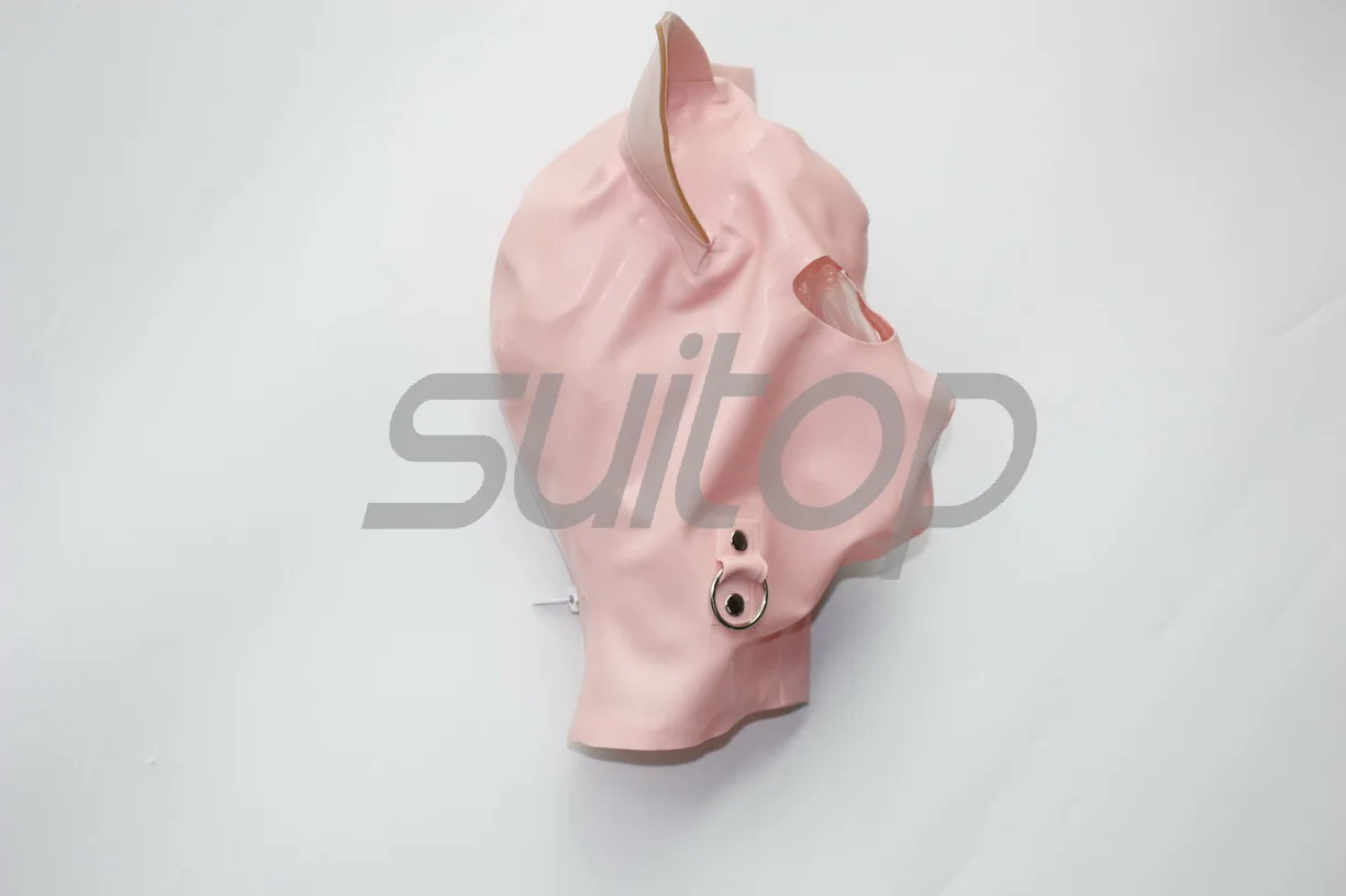 Suitop animal cat latex Hoods rubber mask for ault back zip(not including neck belt)