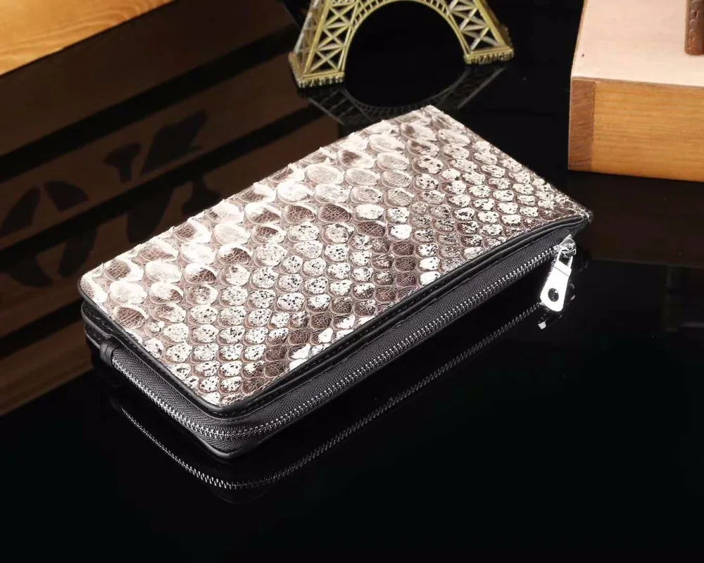 

100% Genuine Snake/python Skin back tail Leather bank card holder with lots od credit card slots zipper coin pocket 3 fold