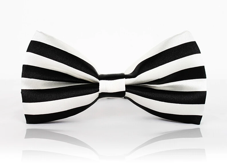 Elegant Black White Striped Bow Ties,GROOM WEDDING BOW TIES,Horizontal Stripes,Contrasting Color Bow Tie