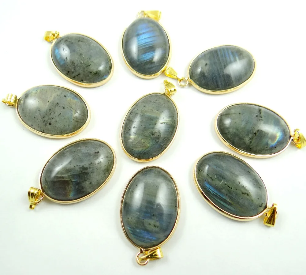 Natural Stone Labradorite beads Copper Edging Quartz Crystal Shape Pendants for diy Jewelry making Necklace Accessories10pcs