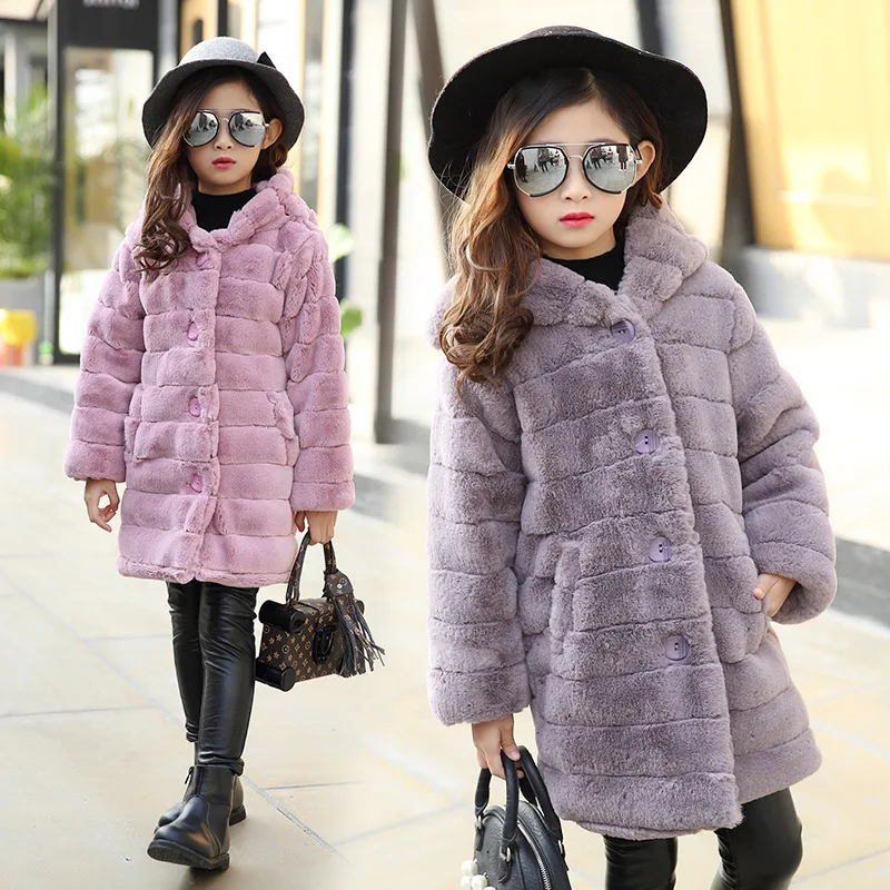 Girls Winter Coat Thicken Fur Hooded Children's Jackets for Teenage Girls Clothes Kids Jackets Outerwear Abrigos Y Chaquetas