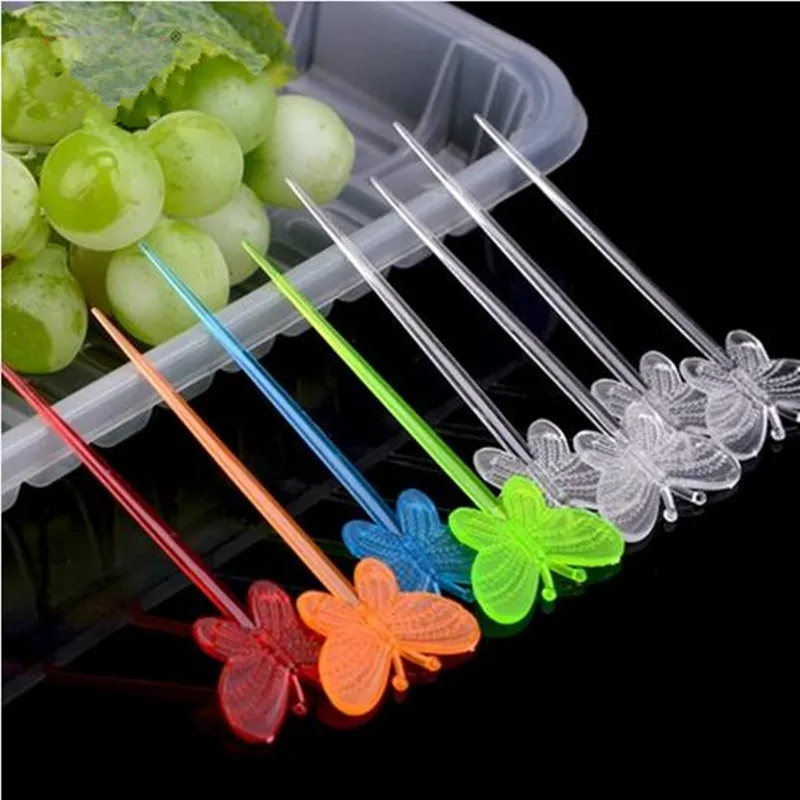 20PCS Beautiful butterfly craft fruit toothpick interesting dessert cocktail sign Fruit Fork Toothpick for Kitchen tableware