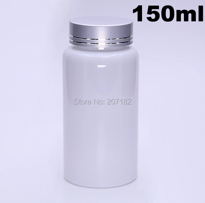 

100PCS 150ml White Color PET Bottle, Plastic Bottle,Capsule Bottle, 150CC Medicine Bottle ~Silver Metal Cap